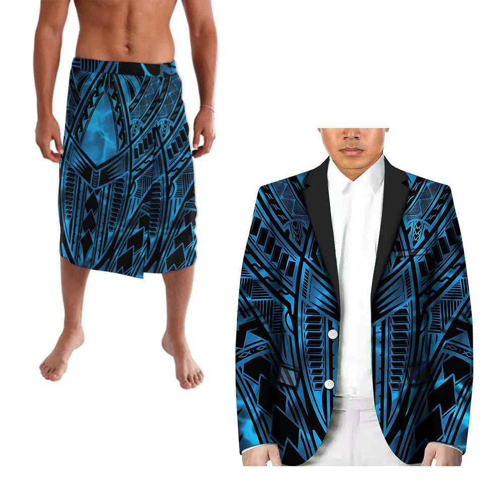 Polynesian Men's Casual Suit Two-Piece Lapel Suit Custom Any Pattern Hosting Wedding Formal Ball Suit Retro Design