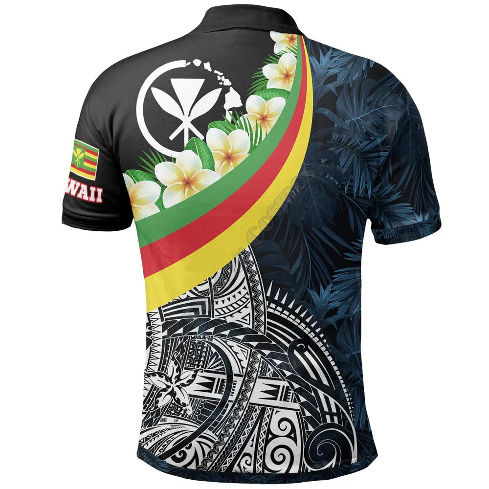 Polynesian Hawaii Polo Shirt Kanaka Maoli With Plumeria Style 3D Printed Polo Shirt Men Women Short Sleeve Summer T-shirt 01