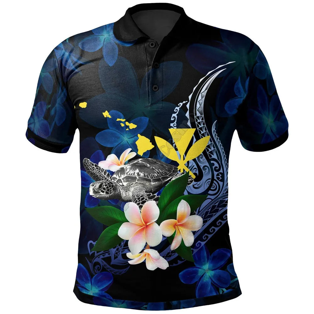 Polynesian Hawaii Polo Shirt Kanaka Maoli With Plumeria Style 3D Printed Polo Shirt Men Women Short Sleeve Summer T-shirt 01