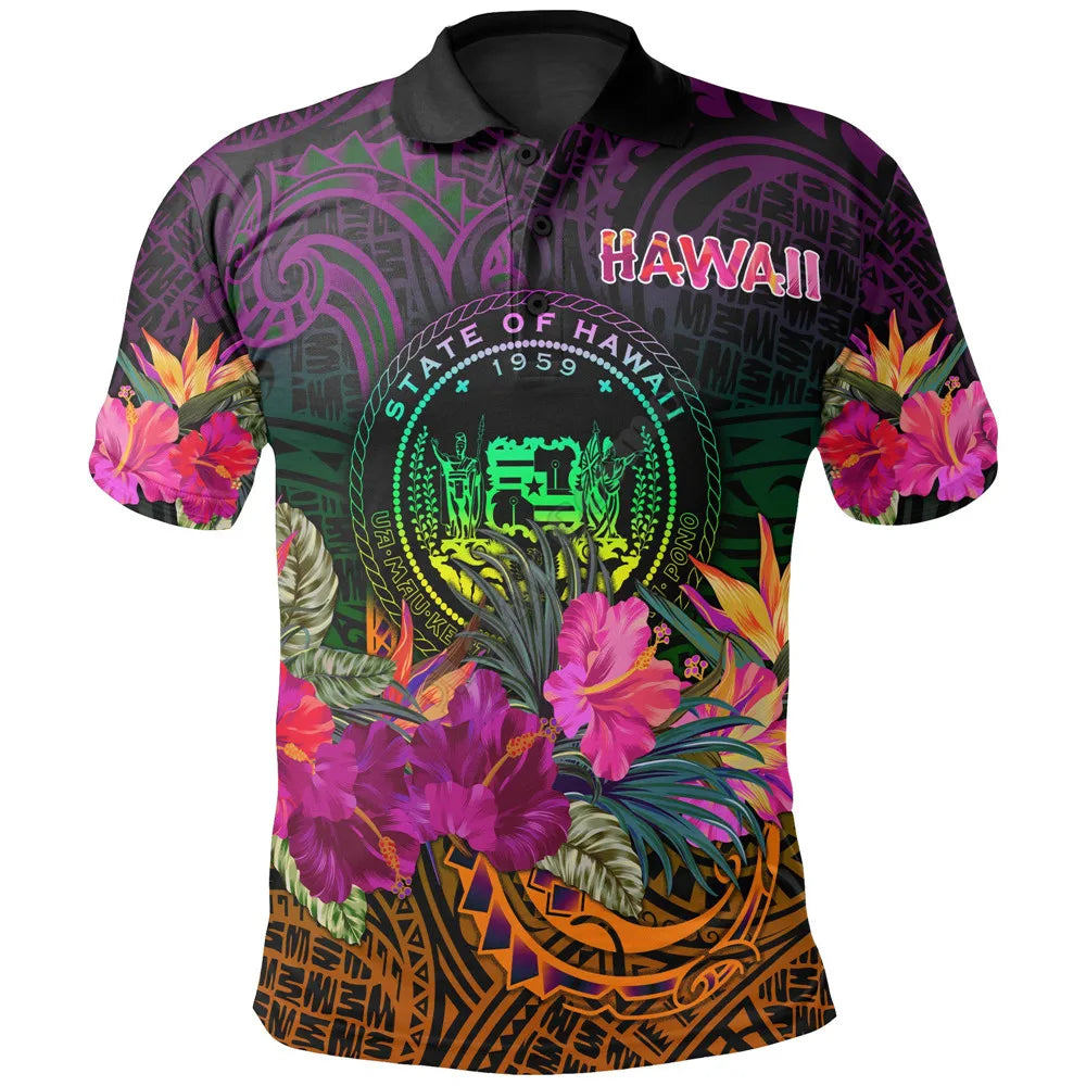 Polynesian Hawaii Polo Shirt Kanaka Maoli With Plumeria Style 3D Printed Polo Shirt Men Women Short Sleeve Summer T-shirt 01
