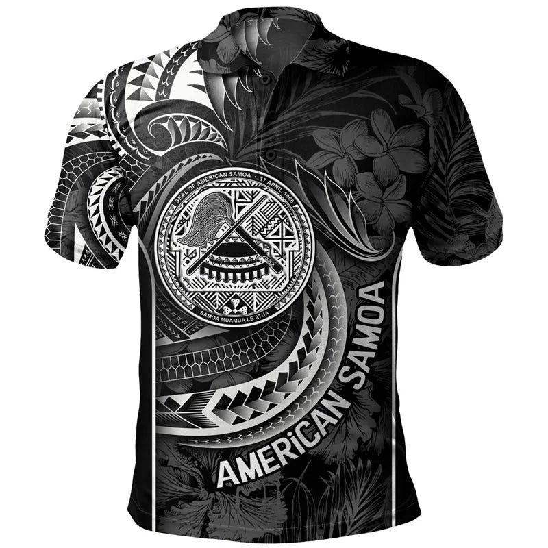3D American Samoa Tribal Styles Print Polo Shirt For Men Polynesian Samoa Emblem Graphic Polo Shirts Polos Vintage Clothing Tops