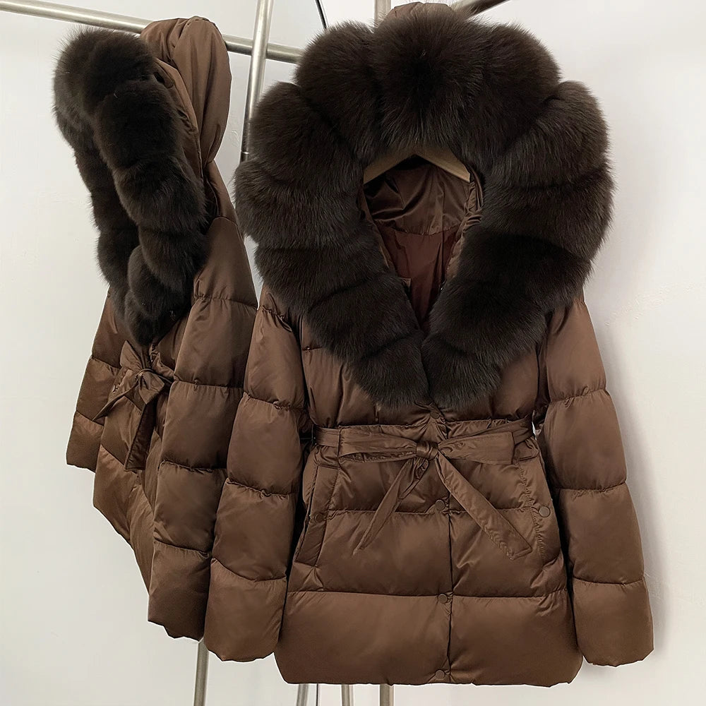 OFTBUY Luxury Large Natural Silver Fox Fur Hooded Thick Warm Female Parkas Waterproof 2025 Winter 90% Duck Down Jacket Women