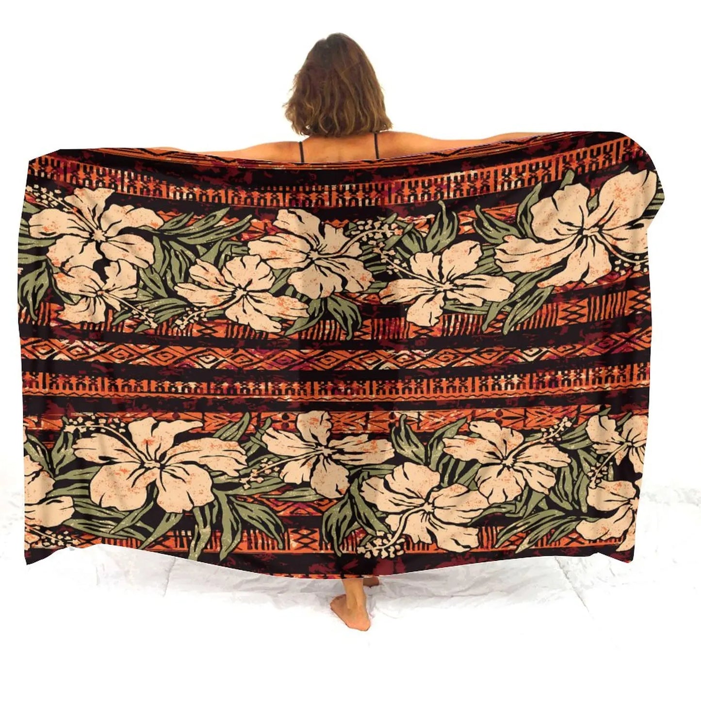 Custom sarongs for women Elegant striped printed swimwear Polynesian Tribal Frances Hibiscus Custom Polynesian sarongs