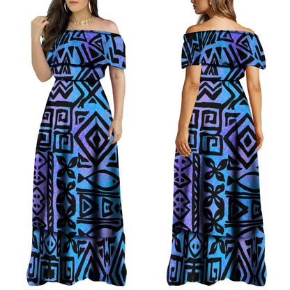 2024 Summer One Shoulder Style Long Dress New Customized Long Dress Polynesian Customized Women's Dress