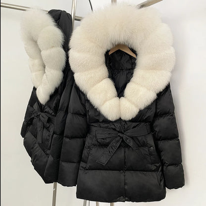 OFTBUY Luxury Large Natural Silver Fox Fur Hooded Thick Warm Female Parkas Waterproof 2025 Winter 90% Duck Down Jacket Women