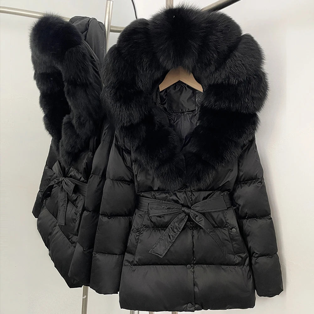 OFTBUY Luxury Large Natural Silver Fox Fur Hooded Thick Warm Female Parkas Waterproof 2025 Winter 90% Duck Down Jacket Women