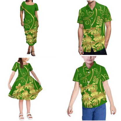 Print Father Mother Children Clothes Polynesian Hawaii Tribal Design Samoa Girls Dress For Kids