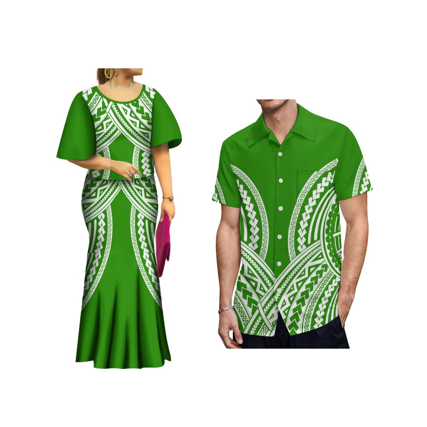 2024 New Summer  Print Plus Size Women Dresses  Polynesian Tribal Bell Sleeve Samoa Puletasi  Dress