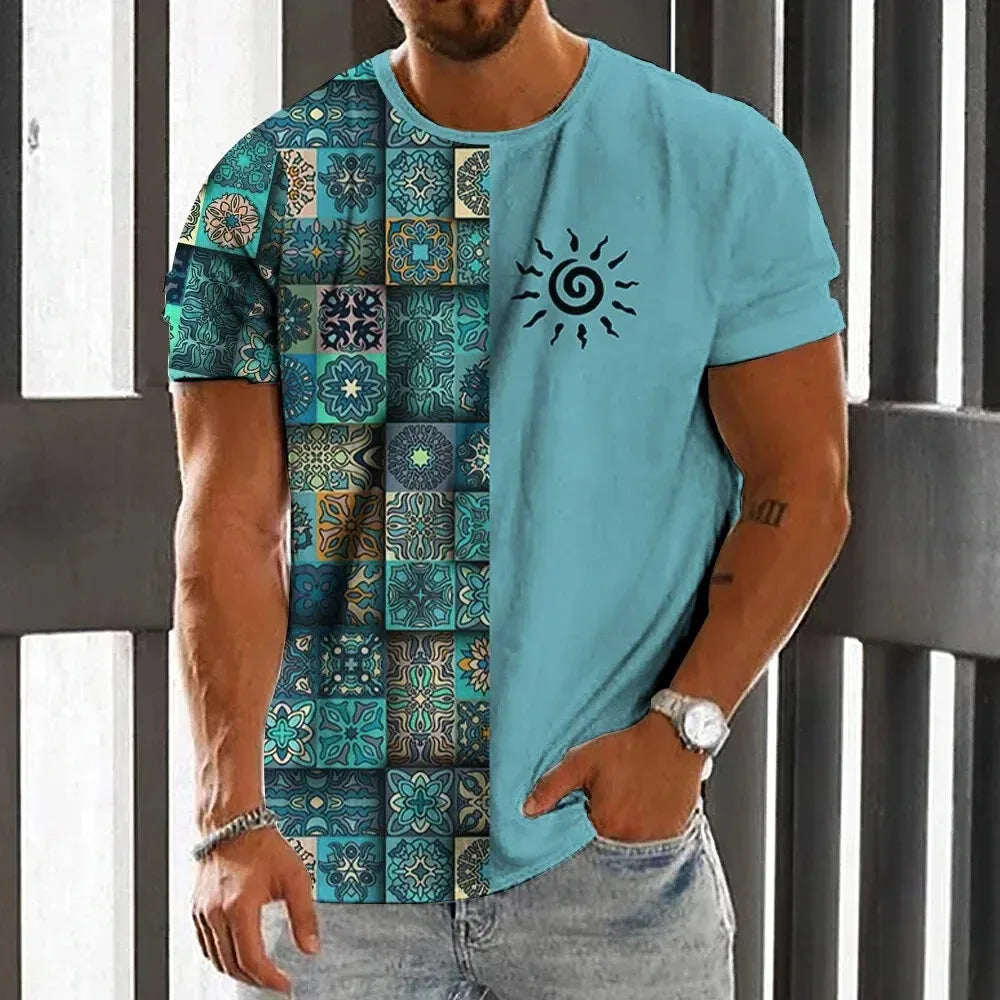 Vintage Ethnic Style Men's T-Shirt Summer Fashion 3D Printed Men's Short Sleeve Casual Loose Tops Street Trend Men's Clothing