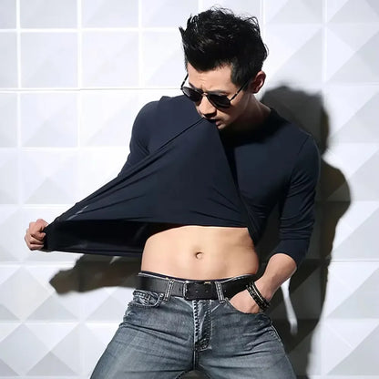 Men's Long Sleeve V Neck T Shirt 2026 MRMT Men T-shirt Slim Solid Tight Man T Shirt Tops Tees Clothing