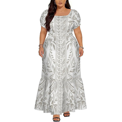 Polynesian Floral Puletasi Dress With Layered Sleeves