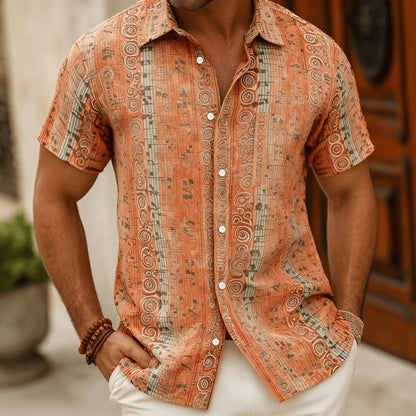 Men's Polynesian Tribal Print Short Sleeve Shirt, Bright Green Ethnic Style for Summer