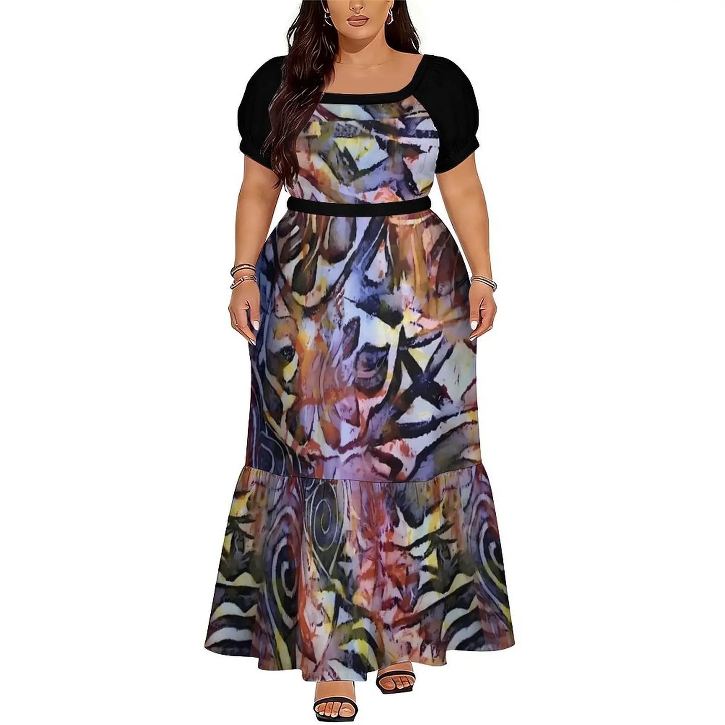 Polynesian Floral Puletasi Dress With Layered Sleeves