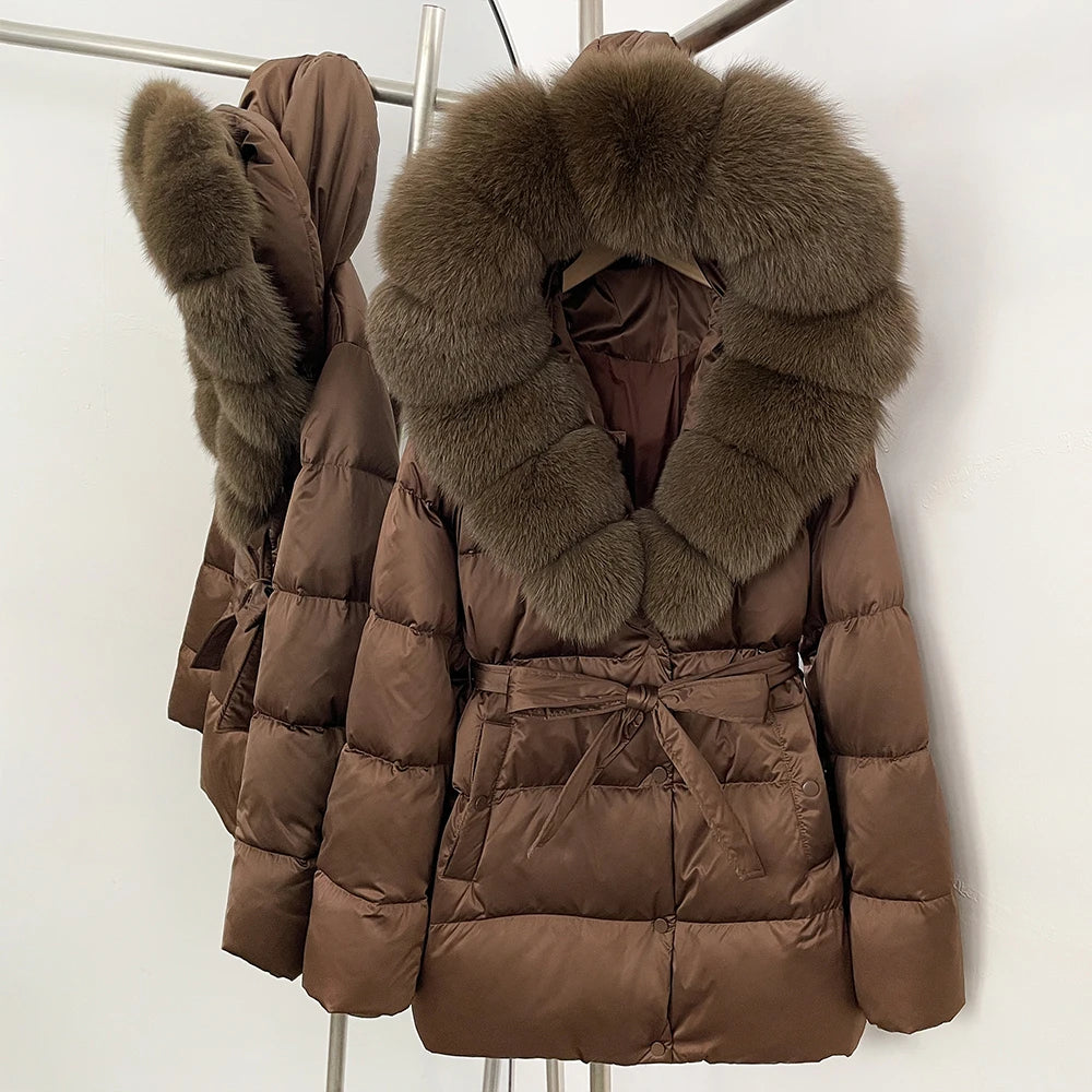 OFTBUY Luxury Large Natural Silver Fox Fur Hooded Thick Warm Female Parkas Waterproof 2025 Winter 90% Duck Down Jacket Women