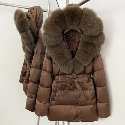 OFTBUY Luxury Large Natural Silver Fox Fur Hooded Thick Warm Female Parkas Waterproof 2025 Winter 90% Duck Down Jacket Women