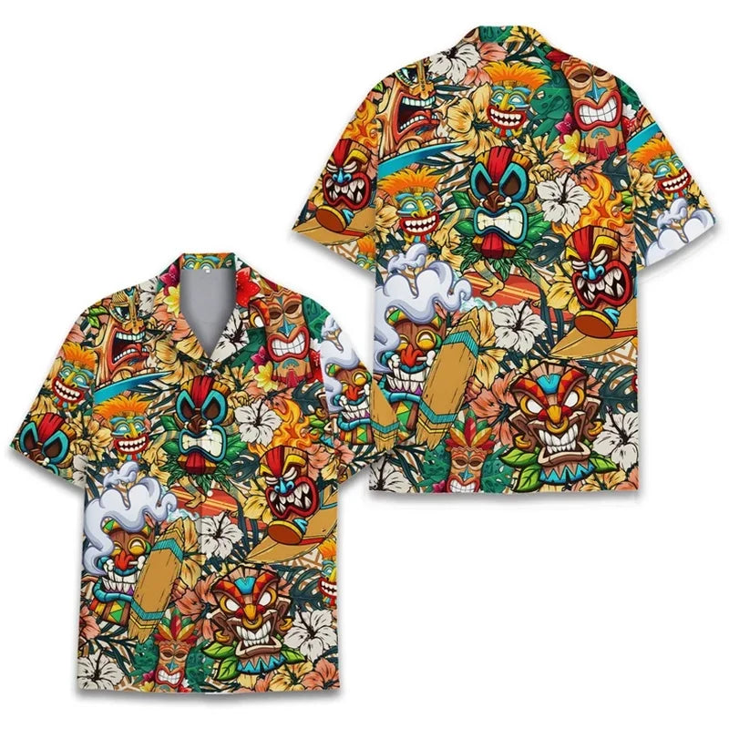 Polynesian Tiki Loose Breathable Men's Short Sleeved 3d Print Funny Raccoon Hawaii Shirts Beach Party Top Women Kid Tops Camisas
