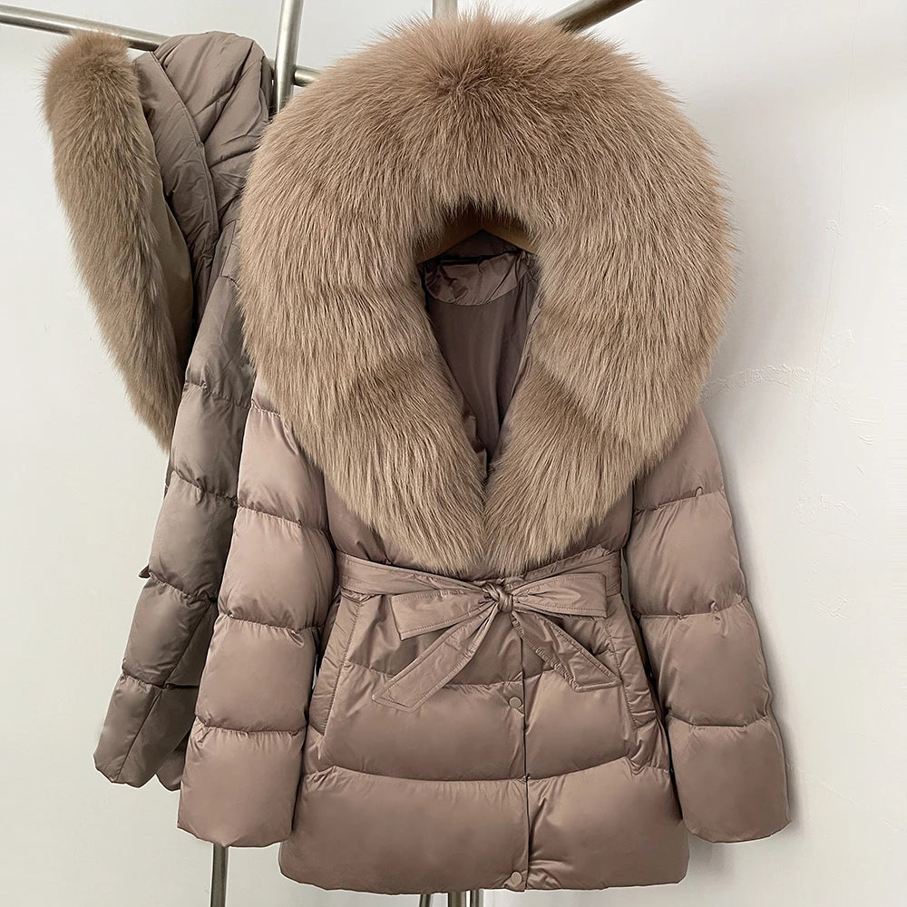 OFTBUY Luxury Large Natural Silver Fox Fur Hooded Thick Warm Female Parkas Waterproof 2025 Winter 90% Duck Down Jacket Women