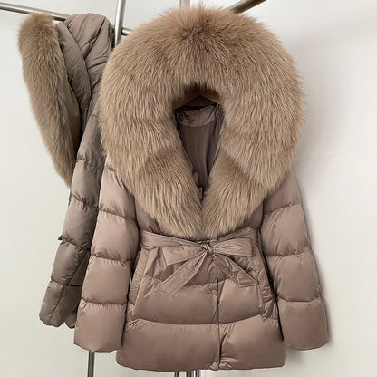 OFTBUY Luxury Large Natural Silver Fox Fur Hooded Thick Warm Female Parkas Waterproof 2025 Winter 90% Duck Down Jacket Women