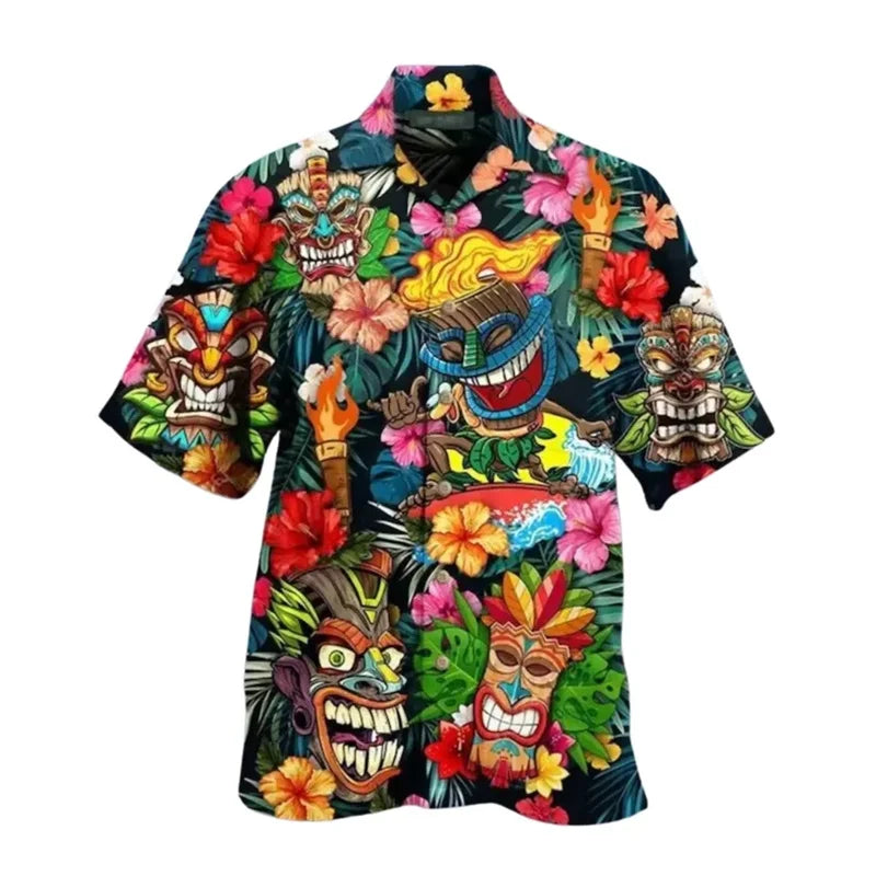 Polynesian Tiki Loose Breathable Men's Short Sleeved 3d Print Funny Raccoon Hawaii Shirts Beach Party Top Women Kid Tops Camisas