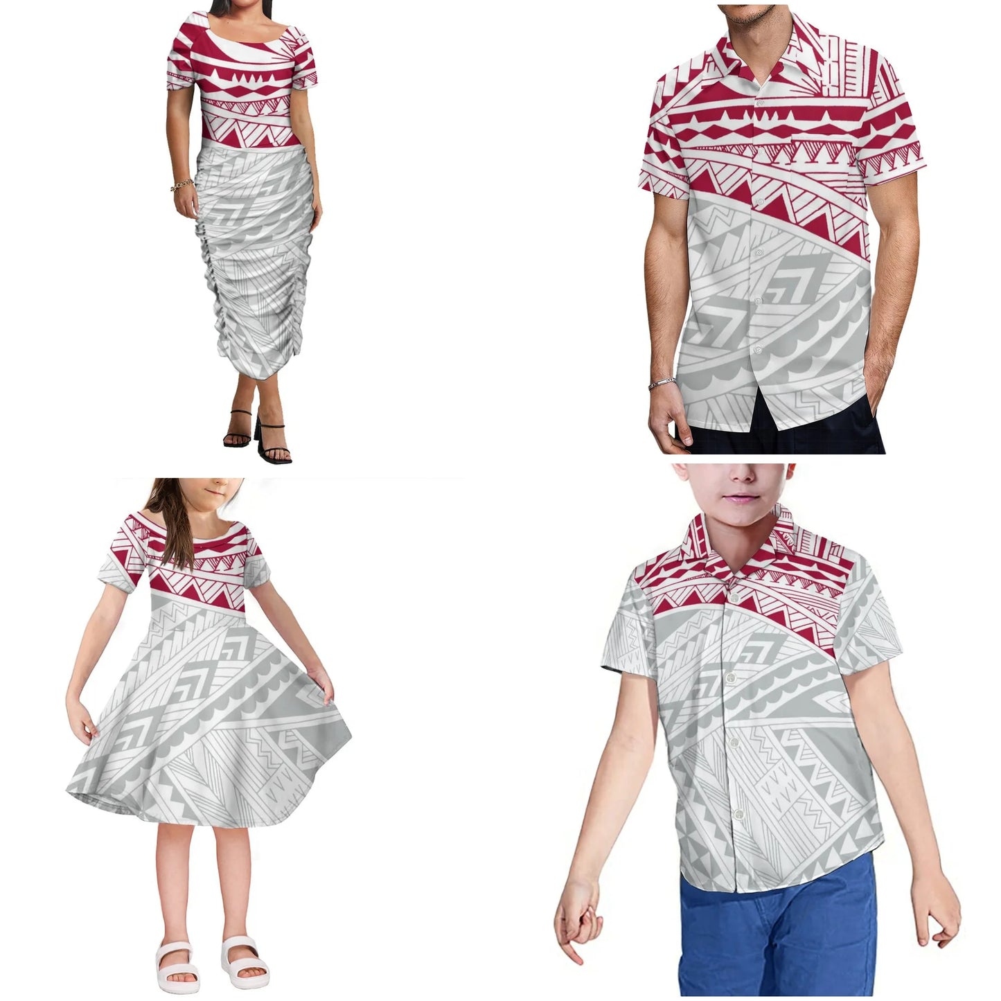 Print Father Mother Children Clothes Polynesian Hawaii Tribal Design Samoa Girls Dress For Kids