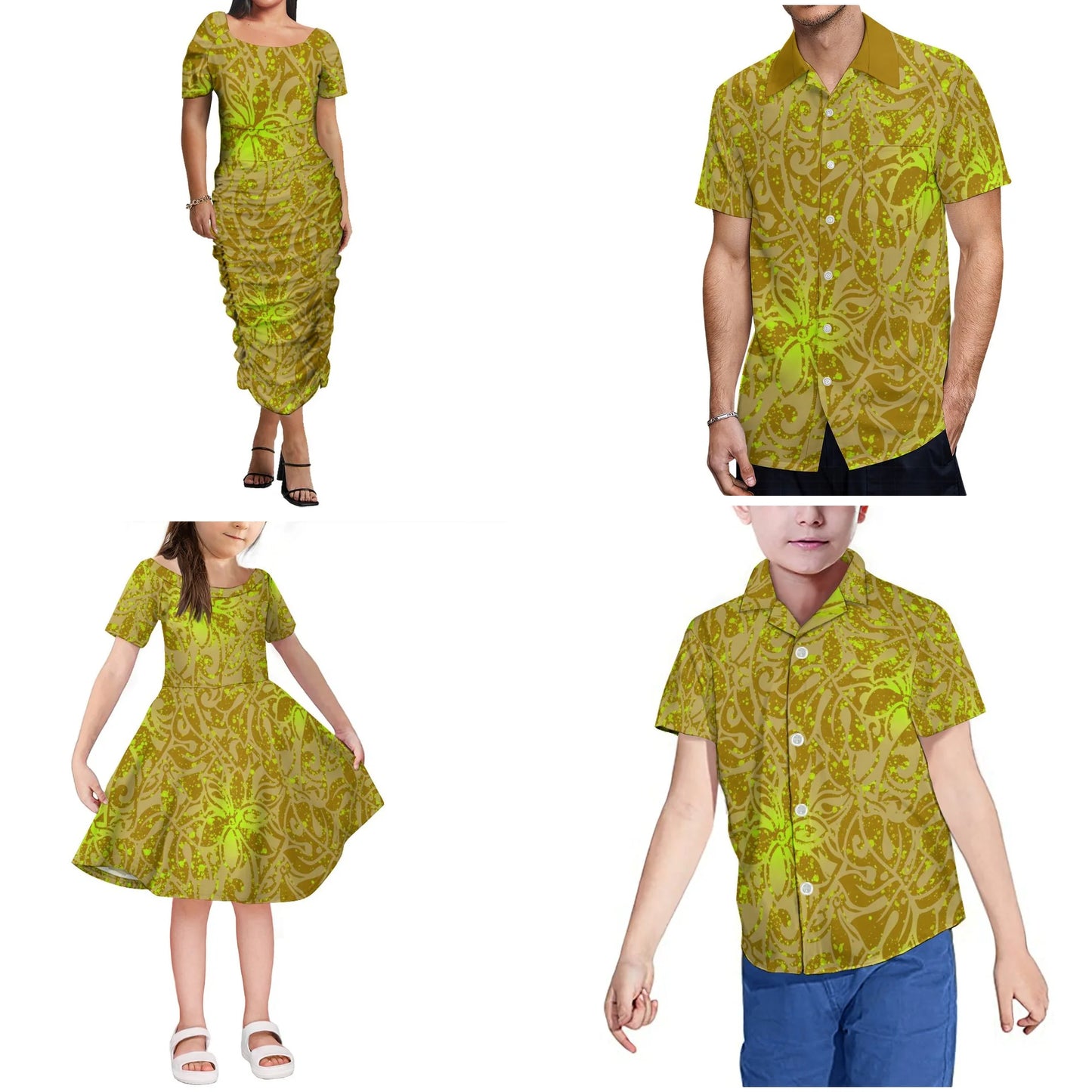 Print Father Mother Children Clothes Polynesian Hawaii Tribal Design Samoa Girls Dress For Kids