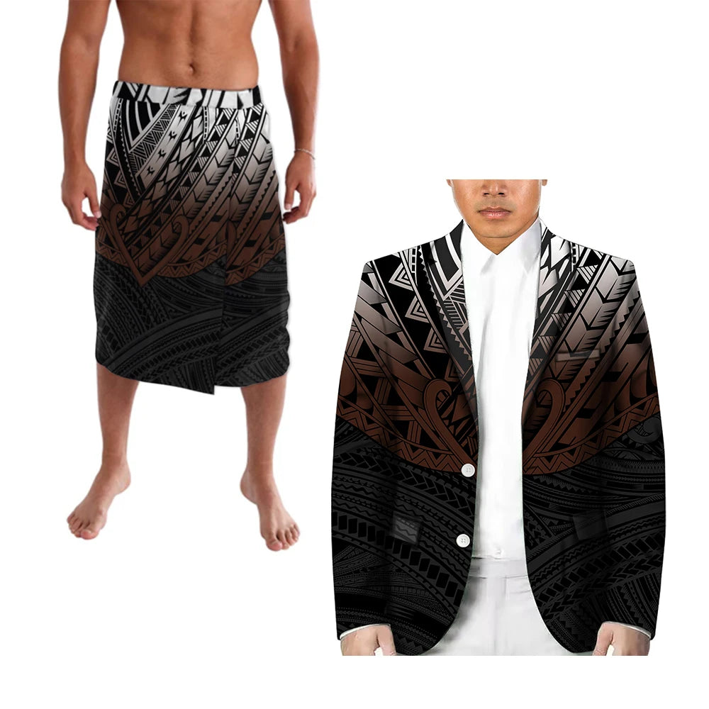 Polynesian Men's Casual Suit Two-Piece Lapel Suit Custom Any Pattern Hosting Wedding Formal Ball Suit Retro Design