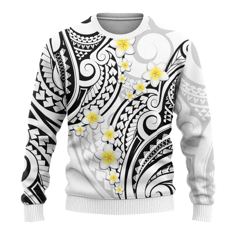 Polynesian Flower Pattern Sweatshirt Men Women Crew Neck Long Sleeve Pullover Sweatshirts Fashion Trend Autumn Oversized Hoodie