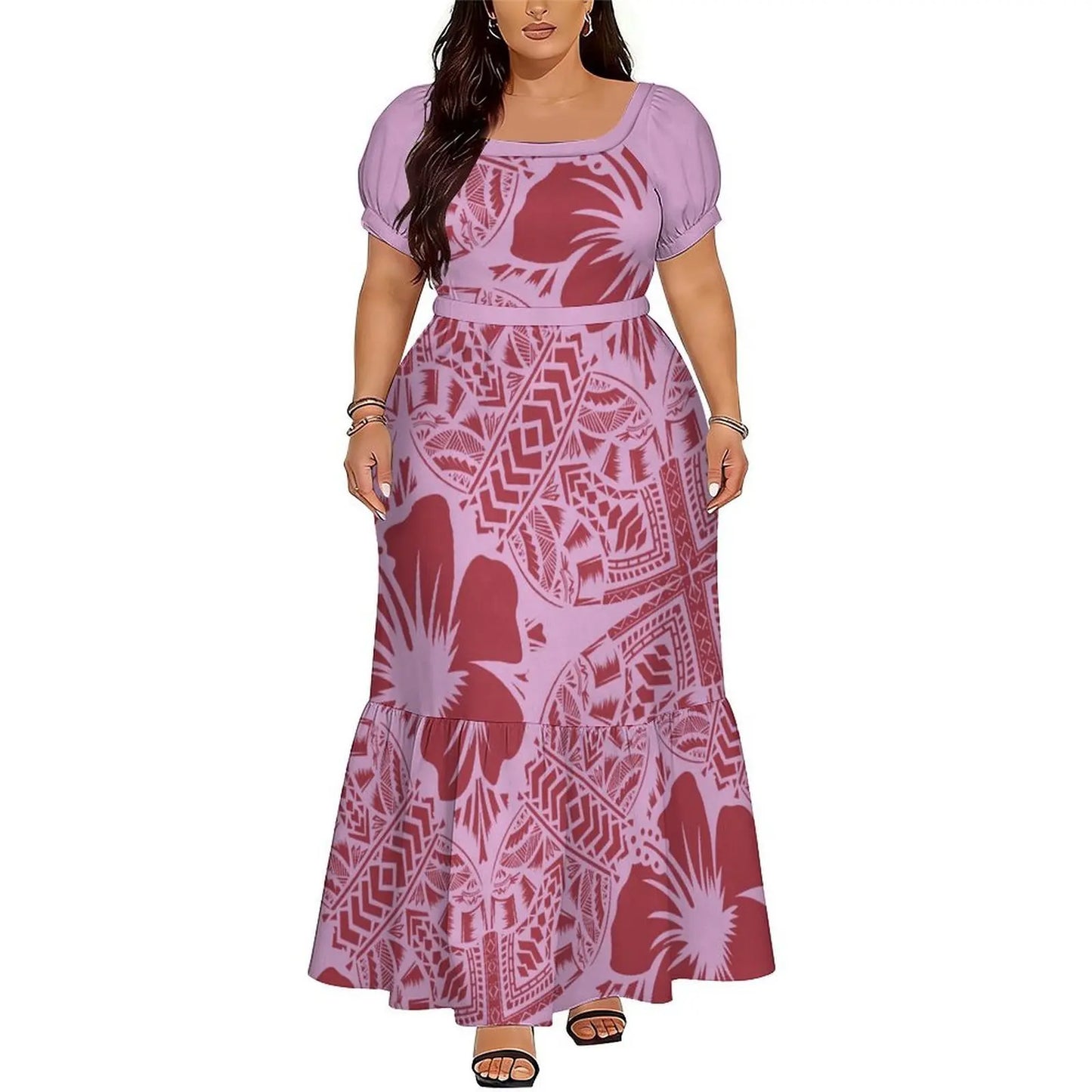 Polynesian Floral Puletasi Dress With Layered Sleeves