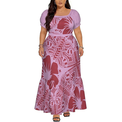 Polynesian Floral Puletasi Dress With Layered Sleeves
