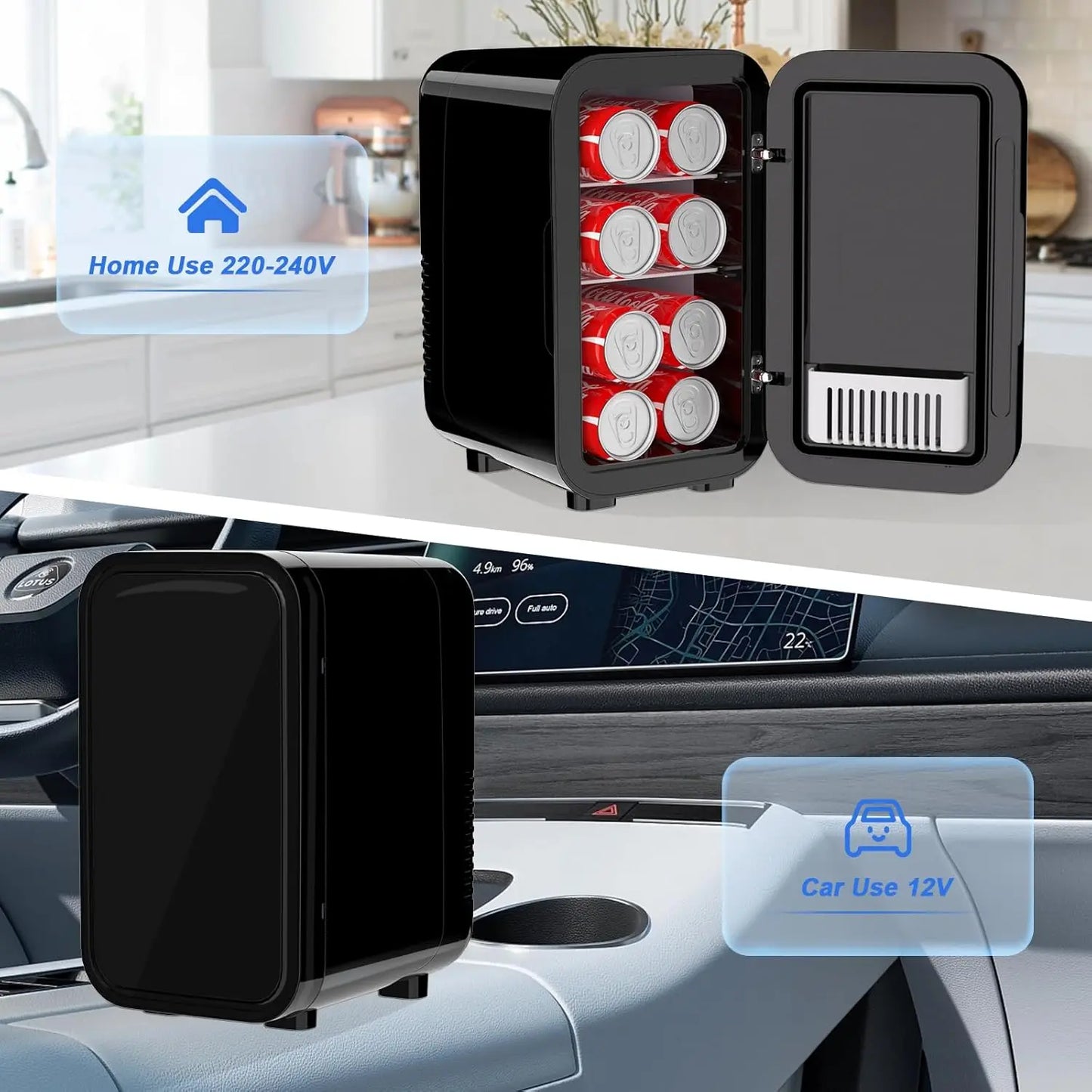 Mini Fridge, 6 Liter/8 Can 220-240V AC/DC Portable Thermoelectric Cooler Refrigerators for Bedroom