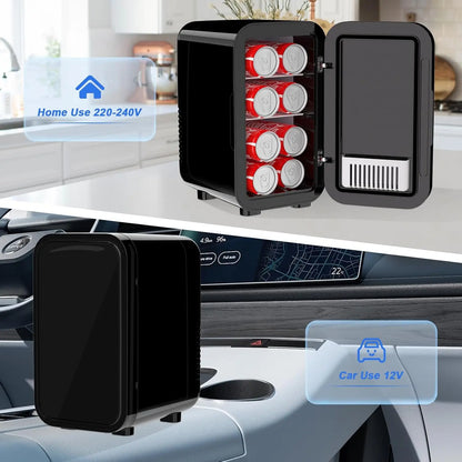Mini Fridge, 6 Liter/8 Can 220-240V AC/DC Portable Thermoelectric Cooler Refrigerators for Bedroom