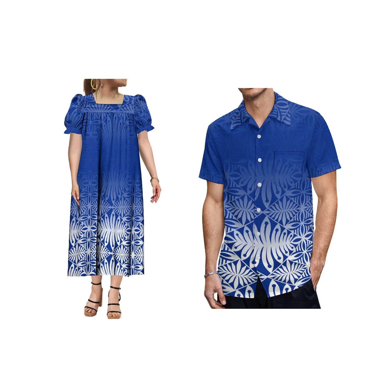 Polynesian Beach Couple Outfit Shirt And Midi Dress