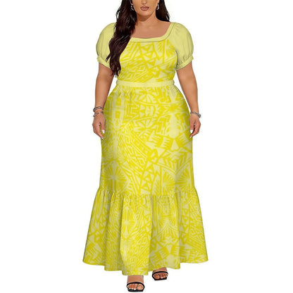 Polynesian Floral Puletasi Dress With Layered Sleeves