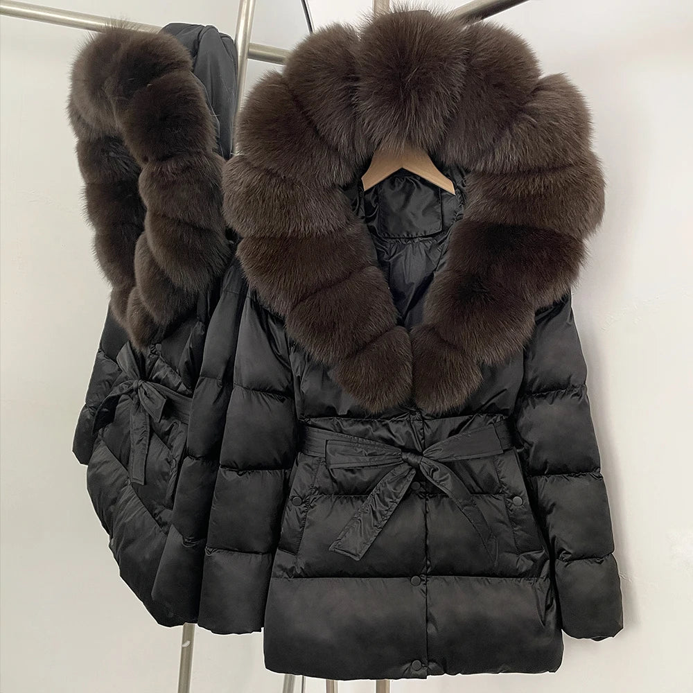OFTBUY Luxury Large Natural Silver Fox Fur Hooded Thick Warm Female Parkas Waterproof 2025 Winter 90% Duck Down Jacket Women