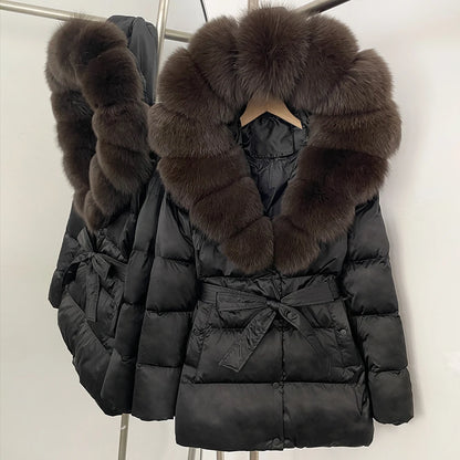 OFTBUY Luxury Large Natural Silver Fox Fur Hooded Thick Warm Female Parkas Waterproof 2025 Winter 90% Duck Down Jacket Women