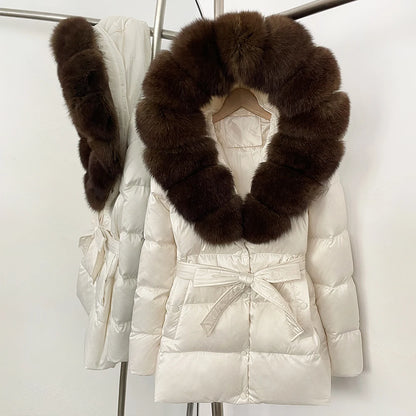 OFTBUY Luxury Large Natural Silver Fox Fur Hooded Thick Warm Female Parkas Waterproof 2025 Winter 90% Duck Down Jacket Women