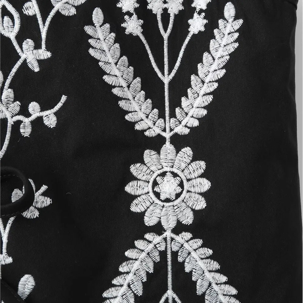 Ethnic V Neck Totem Flower Embroidery Waistcoat Women Front Tie Bow BOHO Sleeveless Quilted Vest Jacket Vacation Loose Tops