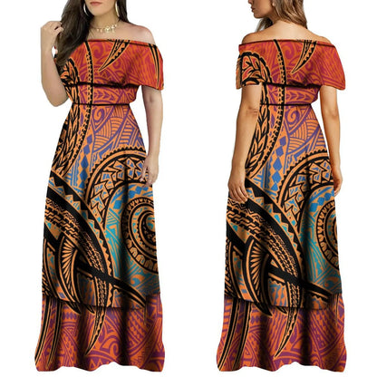 2024 Summer One Shoulder Style Long Dress New Customized Long Dress Polynesian Customized Women's Dress