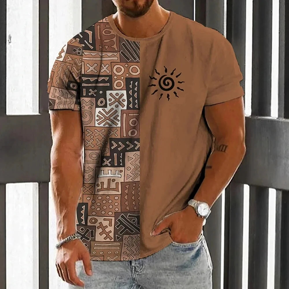 Vintage Ethnic Style Men's T-Shirt Summer Fashion 3D Printed Men's Short Sleeve Casual Loose Tops Street Trend Men's Clothing