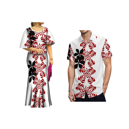 2024 New Summer  Print Plus Size Women Dresses  Polynesian Tribal Bell Sleeve Samoa Puletasi  Dress