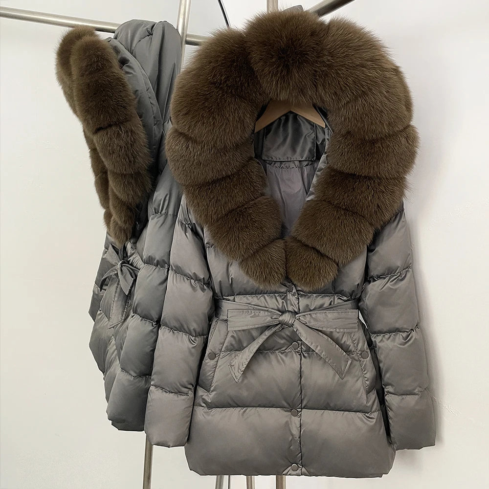 OFTBUY Luxury Large Natural Silver Fox Fur Hooded Thick Warm Female Parkas Waterproof 2025 Winter 90% Duck Down Jacket Women