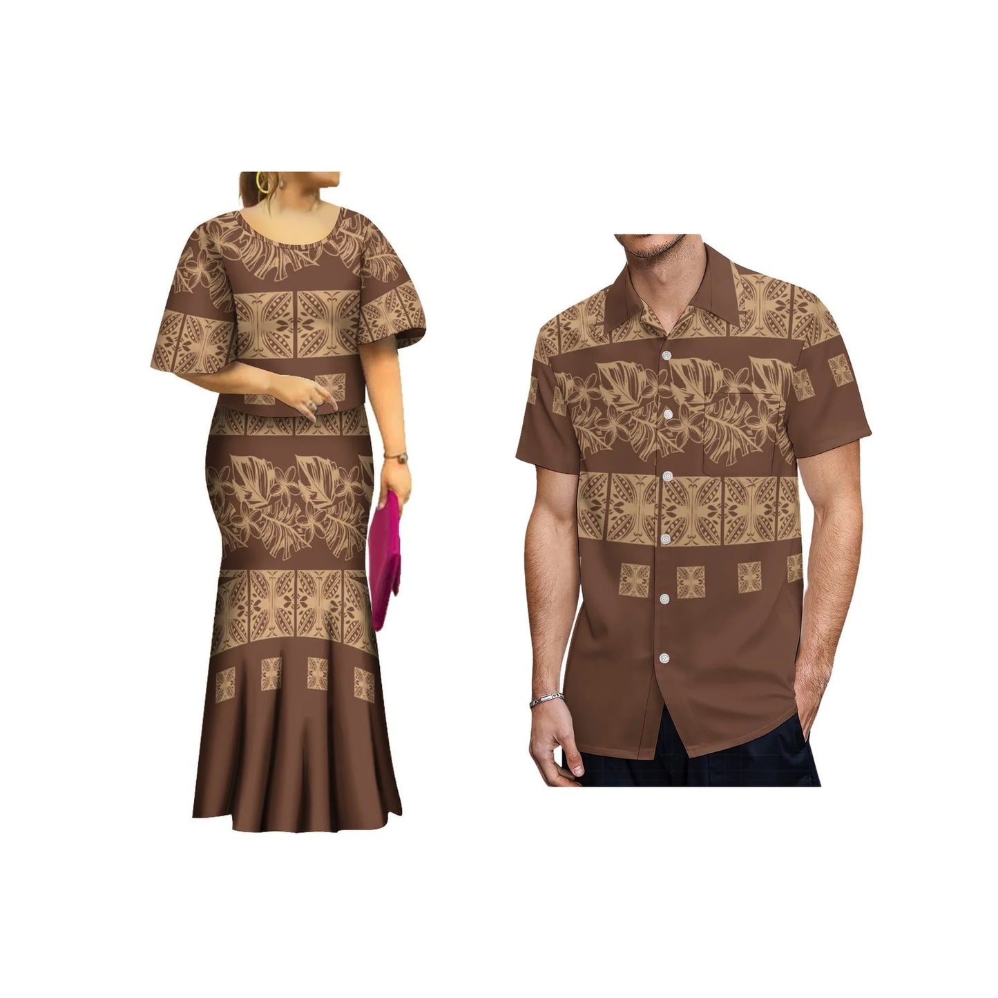 2024 New Summer  Print Plus Size Women Dresses  Polynesian Tribal Bell Sleeve Samoa Puletasi  Dress