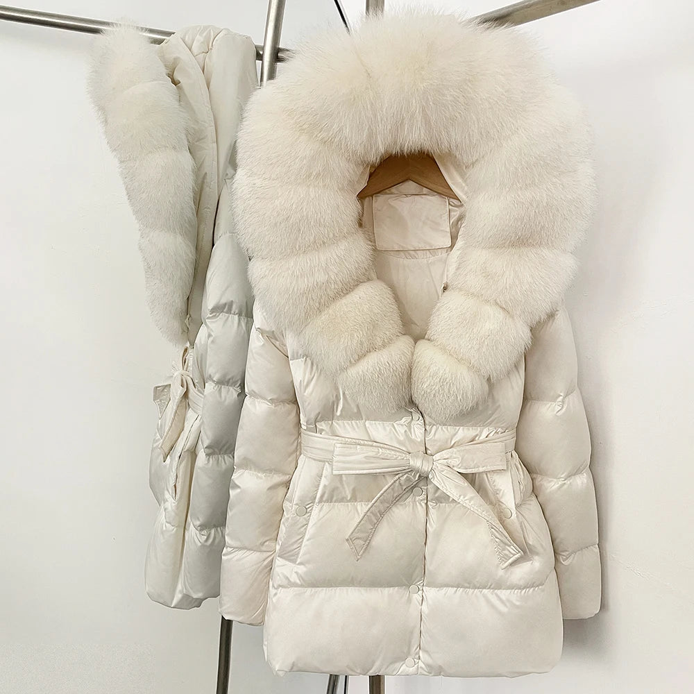 OFTBUY Luxury Large Natural Silver Fox Fur Hooded Thick Warm Female Parkas Waterproof 2025 Winter 90% Duck Down Jacket Women
