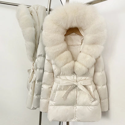 OFTBUY Luxury Large Natural Silver Fox Fur Hooded Thick Warm Female Parkas Waterproof 2025 Winter 90% Duck Down Jacket Women