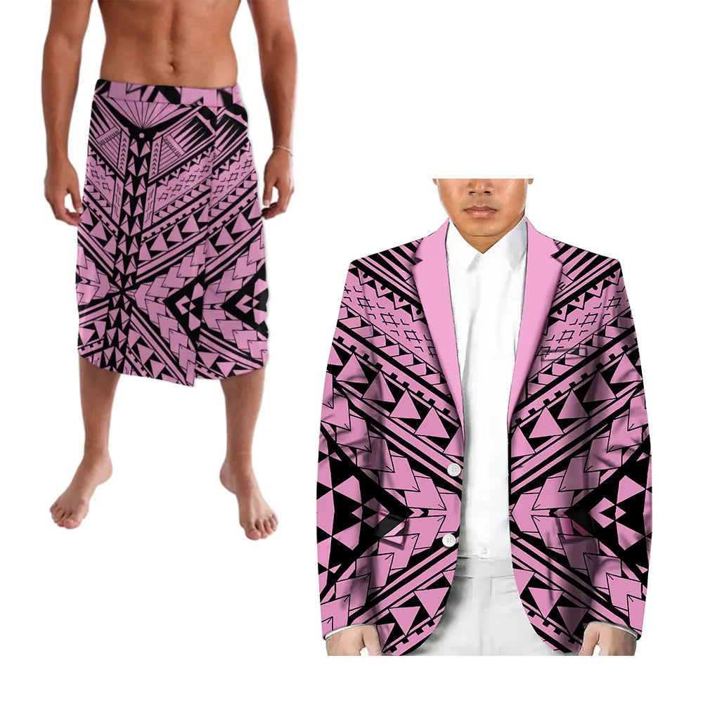 Polynesian Men's Casual Suit Two-Piece Lapel Suit Custom Any Pattern Hosting Wedding Formal Ball Suit Retro Design
