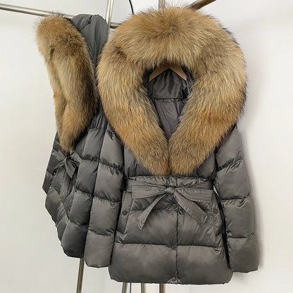 OFTBUY Luxury Large Natural Silver Fox Fur Hooded Thick Warm Female Parkas Waterproof 2025 Winter 90% Duck Down Jacket Women