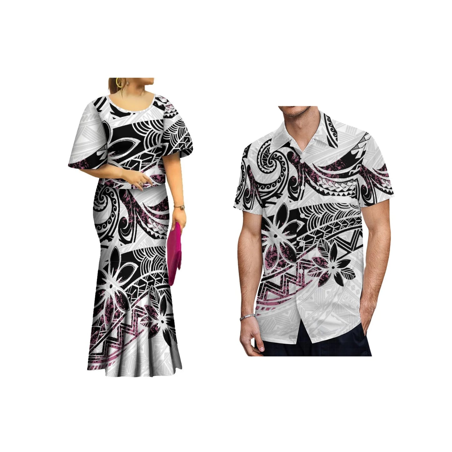 2024 New Summer  Print Plus Size Women Dresses  Polynesian Tribal Bell Sleeve Samoa Puletasi  Dress