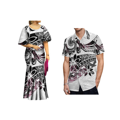 2024 New Summer  Print Plus Size Women Dresses  Polynesian Tribal Bell Sleeve Samoa Puletasi  Dress