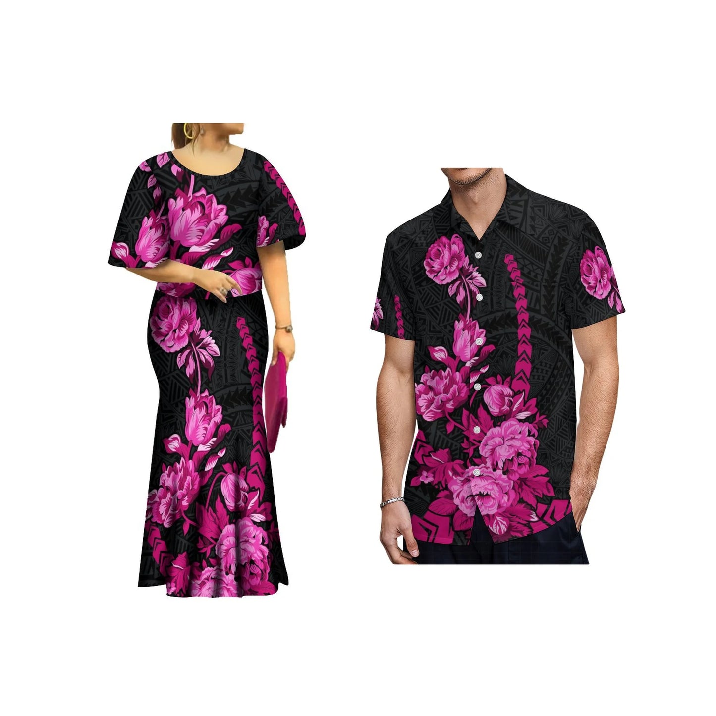 2024 New Summer  Print Plus Size Women Dresses  Polynesian Tribal Bell Sleeve Samoa Puletasi  Dress
