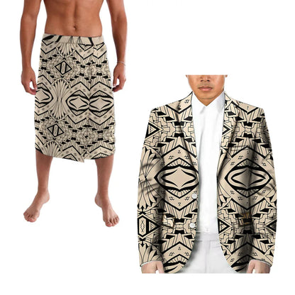 Polynesian Men's Casual Suit Two-Piece Lapel Suit Custom Any Pattern Hosting Wedding Formal Ball Suit Retro Design